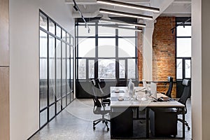 Modern loft office interior with furniture