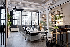 Modern loft office interior with furniture