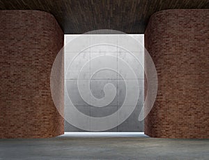 Modern loft space interior with round corner brick wall  3d render
