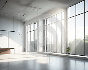 Modern loft style empty space interior 3D render, There are polished concrete floors, walls