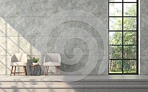 Modern loft style living room with polished concrete wall 3d render