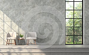 Modern loft style living room with polished concrete wall 3d render photo