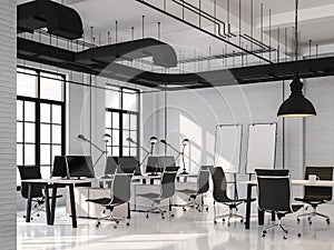 Modern loft style office with black ans white 3d render photo