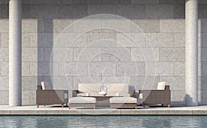 Modern loft style pool terrace 3d rendering image photo