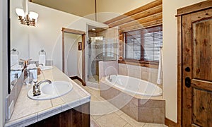 A modern log cabin bathroom
