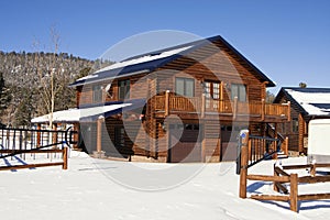 Modern Log Cabin Home In The Winter Woods