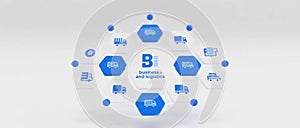 Modern Logistics Network Icons in Hexagonal Grid