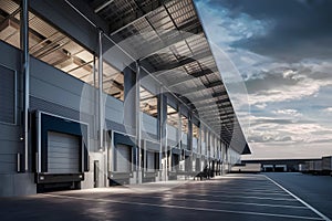 Modern logistics warehouse building structure. AI technology generated image