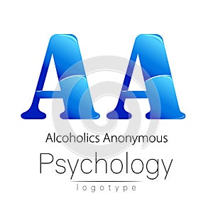 Modern logo of Psychology. Creative style. Logotype in vector. Design concept. Brand company. Blue color letter A on