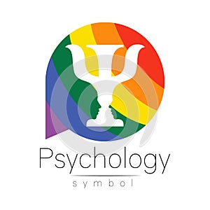 Modern logo of Psychology. Psi in circle. Creative style. Logotype in vector. Design concept. Brand company. Rainbow