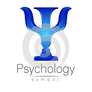 Modern logo of Psychology. Psi. Creative style. Logotype in vector. Design concept. Brand company. Blue color letter on