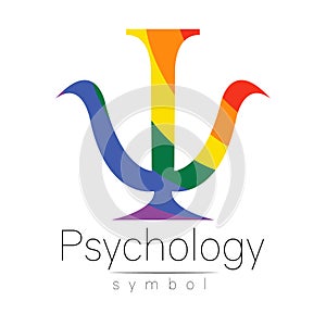 Modern logo of Psychology. Psi. Creative style. Logotype in vector. Design concept. Brand company. Rainbow color letter