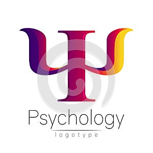 Modern logo of Psychology. Psi. Creative style. Logotype in vector. Design concept. Brand company. Violet yellow pink