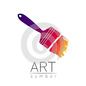 Modern Logo Sign of drawing Art. Paint Brush symbol. Icon in vector. Design concept. Brand company. Violet gradient