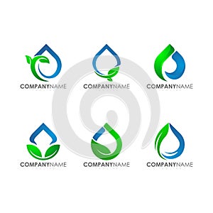 Modern logos for company industrial technology agriculture water drop plant leaf Logo Set