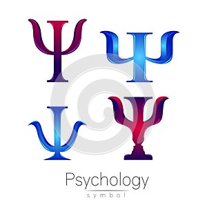 Modern logotype Sign Set of Psychology. Psi. Creative style. Icon in vector. Design concept. Brand company. Logo blue photo