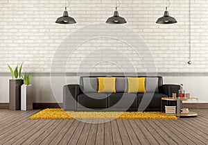 Modern lounge with brown sofa