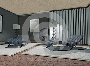 Modern lounge chair with geometric motifs
