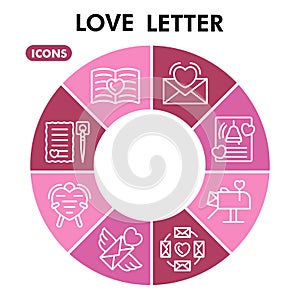 Modern Love letter Infographic design template. Love message inphographic visualization with eight steps doughnut design