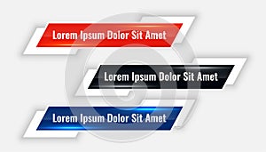 Modern lower thirds banner set in three colors