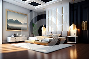 Modern and luxurious black and white bedroom