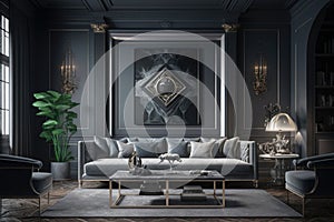 Modern luxury aesthetics style living room in gray background. Illustration Generative AI