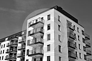 Modern, Luxury Apartment Building. Black and white