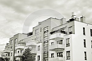 Modern, Luxury Apartment Building. Black and white