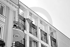 Modern, Luxury Apartment Building. Black and white.