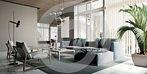 Modern luxury apartment. Interior design of contemporary living room. Home.