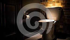 Modern luxury bathroom design with elegant marble and wood materials generated by AI