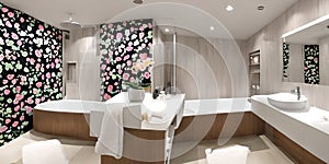 Modern luxury bathroom, home architecture, interior design in a distinctive contrasting design ai Generated, generative AI, CGI