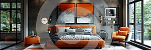 Modern Luxury Bedchamber with Premium Canvas and Stylish Furniture photo