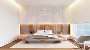 Modern luxury bedroom sea view - 3D rendering