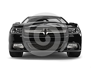 Modern luxury black city sports car - front view closeup shot