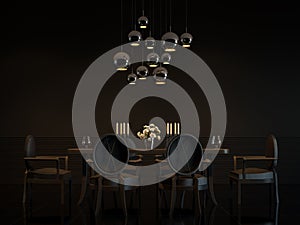 Modern luxury black dining room interior 3D rendering Image