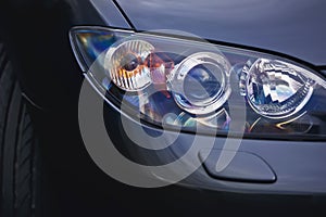 Modern luxury car close-up banner background. Concept of expensive, sports auto.