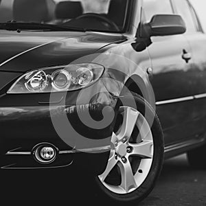 Modern luxury car close-up banner background. Concept of expensive, sports auto.