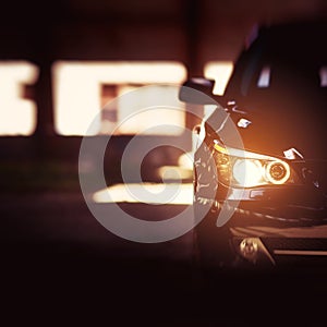 Modern luxury car close-up banner background. Concept of expensive, sports auto.