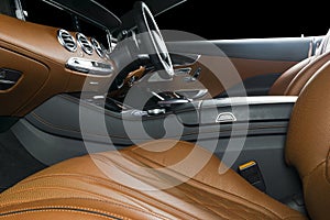 Modern Luxury car inside. Interior of prestige modern car. ComfoModern Luxury car inside. Interior of prestige modern car. Comfort