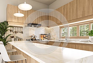 Modern luxury contemporary style empty u shape kitchen counter top 3d render