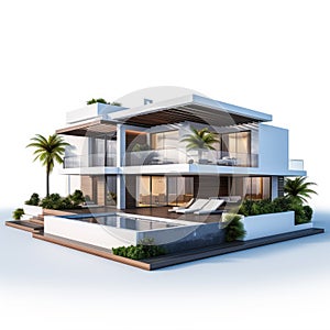 Modern luxury cottage isolated on white background. Stylish architecture concept. Private villa