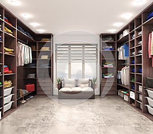 Modern luxury dressing room, wardrobe