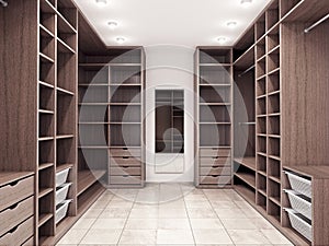 Modern luxury dressing room, wardrobe