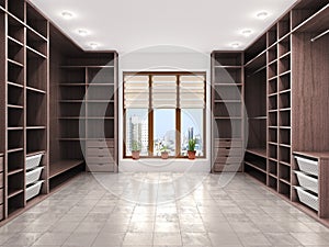 Modern luxury dressing room, wardrobe