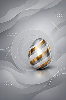 Modern Luxury Easter Egg With Gold And Silver Stripes On Clean Abstract Background