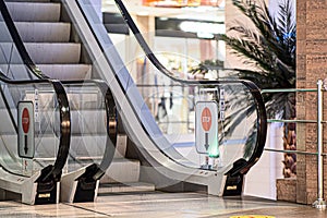 Modern luxury escalators with staircase at airport