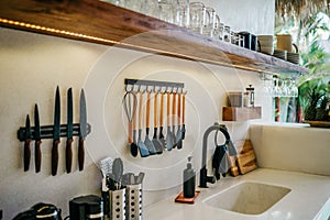 Modern luxury hi-tek black and white kitchen interior, clean design