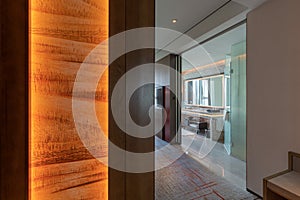 Modern luxury hotel room interior, the entrance to the room