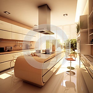Modern luxury interior Design kitchen room,Kitchen in newly constructed luxury home,AI generated